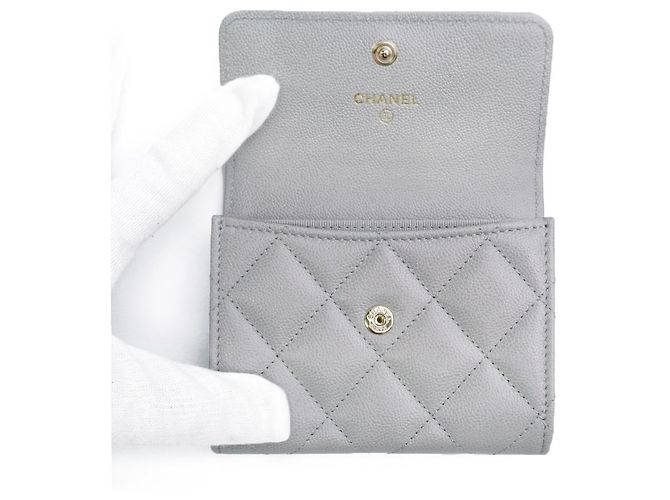 Chanel Porta-cartões Golden Snap Caviar Gold Gray Conjunto Completo Presente Marrom - vista 7