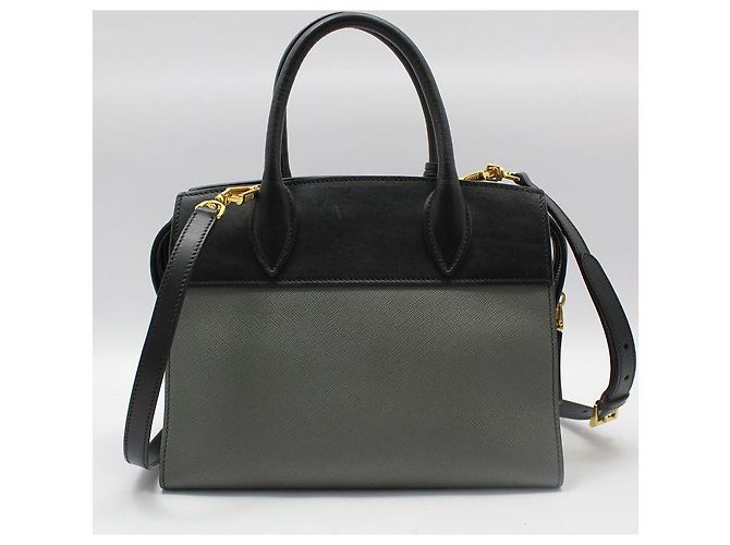 Prada Esplanade kleine Schultertasche zweifarbig Schwarz-Grau Braun - Ansicht 3