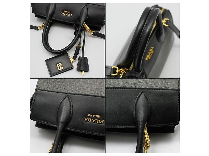 Prada Esplanade kleine Schultertasche zweifarbig Schwarz-Grau Braun - Ansicht 8