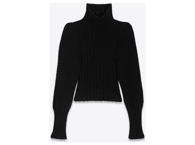 Saint Laurent Pull en laine à col montant et détails côtelés Argenté - vue 2