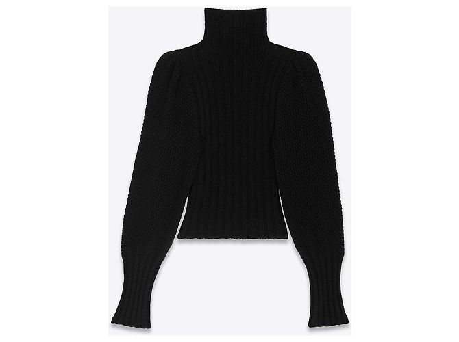 Saint Laurent Pull en laine à col montant et détails côtelés Argenté - vue 3