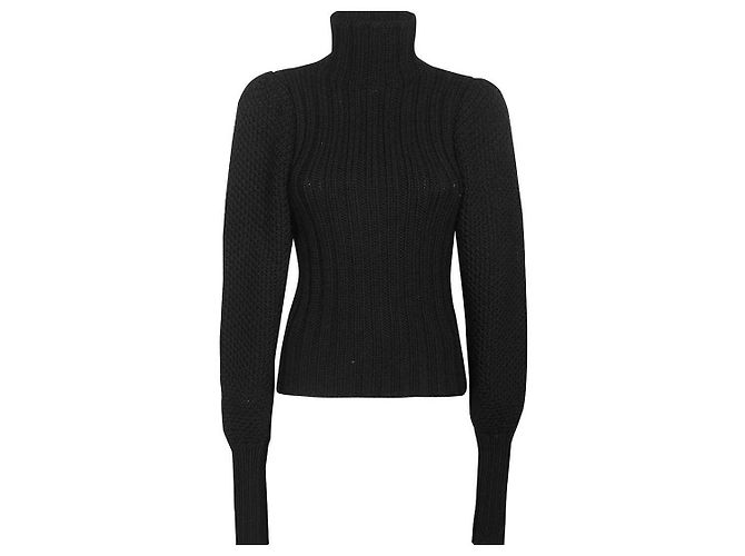 Saint Laurent Pull en laine à col montant et détails côtelés Argenté - vue 5