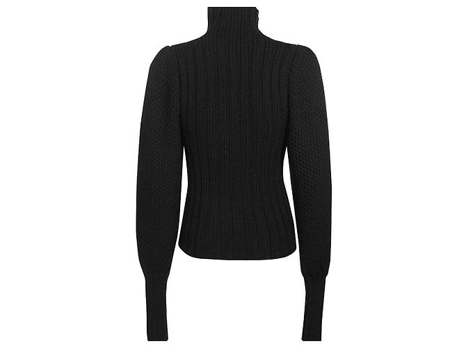Saint Laurent Pull en laine à col montant et détails côtelés Argenté - vue 6