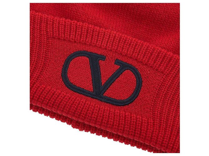 Valentino Berretto in lana da donna Signature Logo LZC Rosso - vista 5