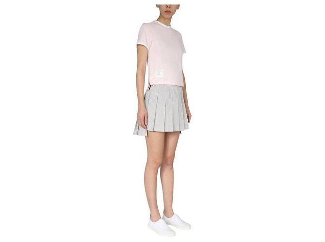 Thom Browne Ringer Kurzarm-T-Shirt mit RWB-Besatz an den Seiten Pink - Ansicht 6