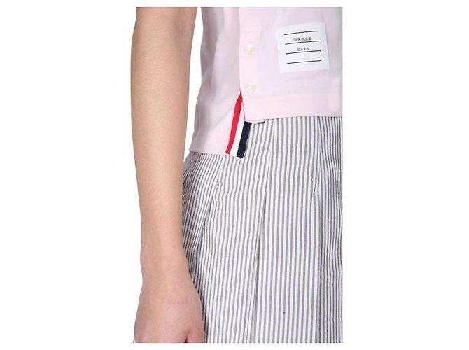 Thom Browne Ringer Kurzarm-T-Shirt mit RWB-Besatz an den Seiten Pink - Ansicht 8