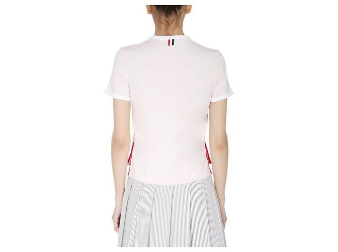 Thom Browne Ringer Kurzarm-T-Shirt mit RWB-Besatz an den Seiten Pink - Ansicht 9