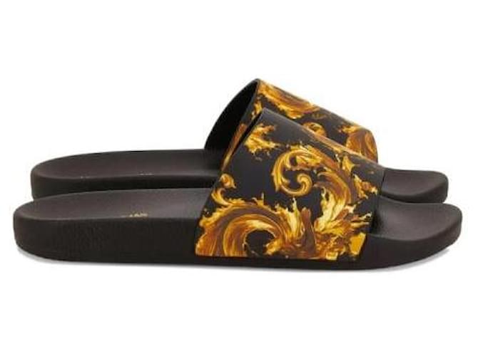 Ciabatte Versace stampate nere e oro Nero - vista 4