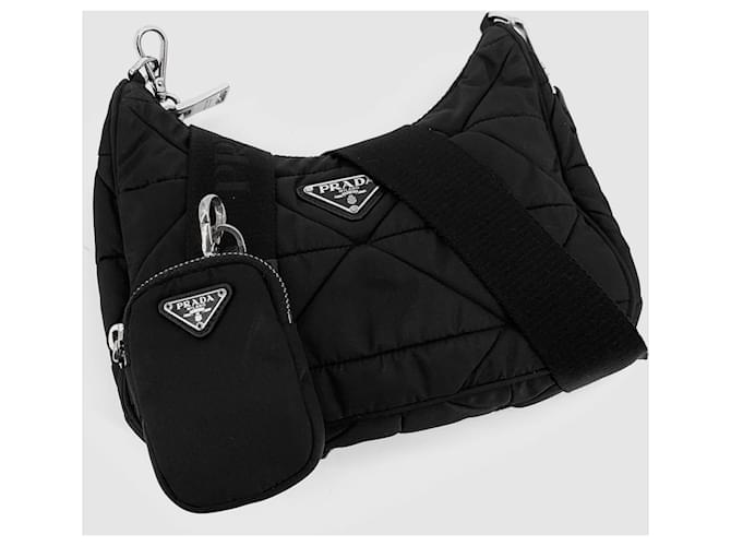 Prada Borsa Hobo Multi Crossbody in Nylon Imbottito Patchwork Nero - vista 2