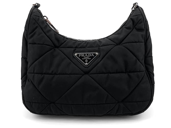 Prada Borsa Hobo Multi Crossbody in Nylon Imbottito Patchwork Nero - vista 3