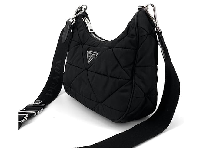 Prada Borsa Hobo Multi Crossbody in Nylon Imbottito Patchwork Nero - vista 5