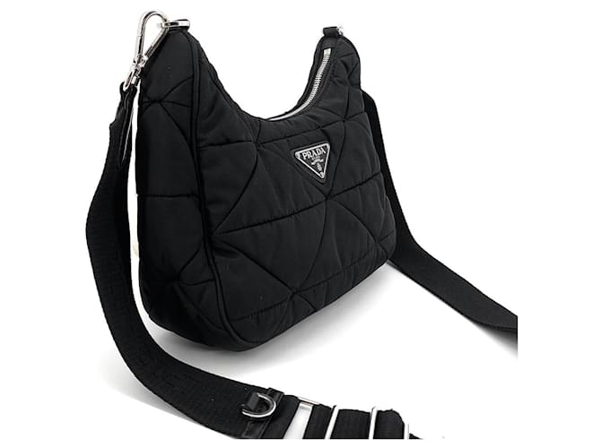 Prada Borsa Hobo Multi Crossbody in Nylon Imbottito Patchwork Nero - vista 6