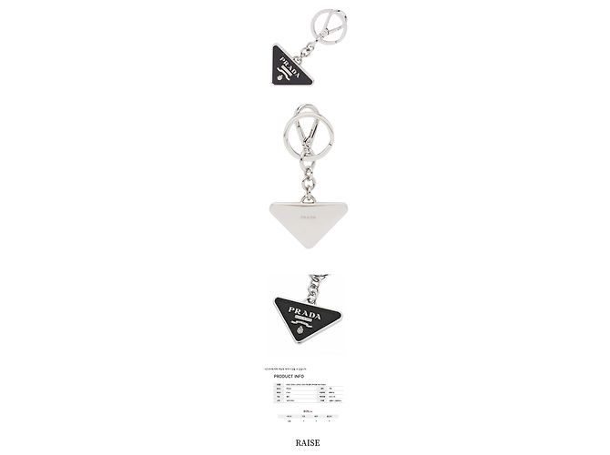 Prada Chaveiro Saffiano com logótipo triangular prateado Preto - vista 2