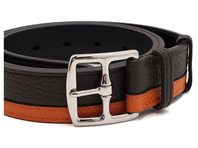 Hermès Cintura bicolore marrone e arancione da uomo - vista 3