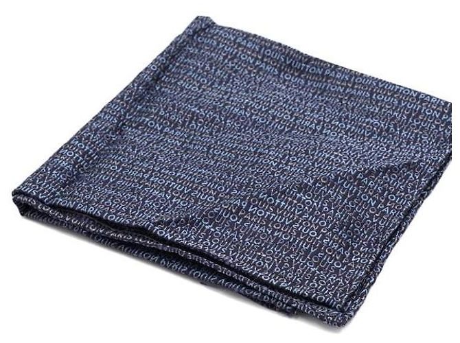 Louis Vuitton Fazzoletto da taschino in seta blu navy - vista 2