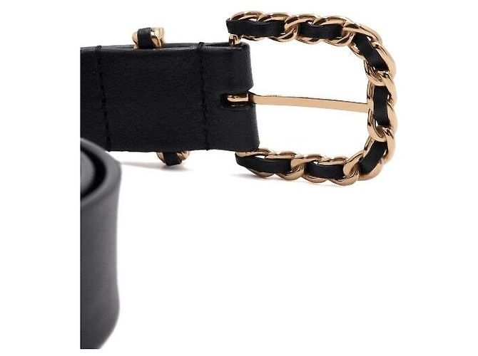 Chanel Damengürtel aus schwarzem Leder mit goldfarbenem CC-Logo - Ansicht 5