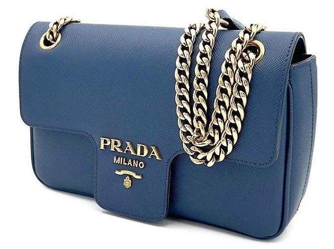 Prada Borsa a tracolla con catena in Saffiano Blu - vista 2