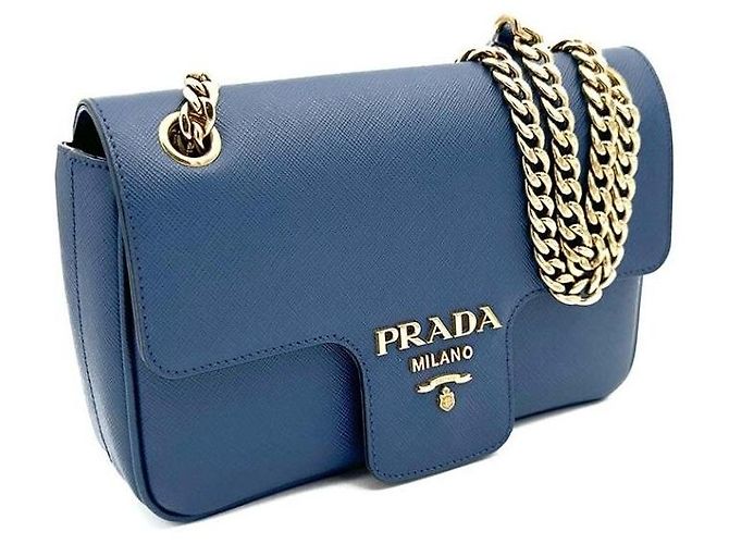 Prada Borsa a tracolla con catena in Saffiano Blu - vista 3