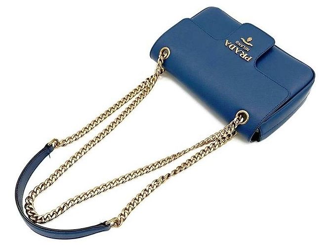 Prada Borsa a tracolla con catena in Saffiano Blu - vista 5