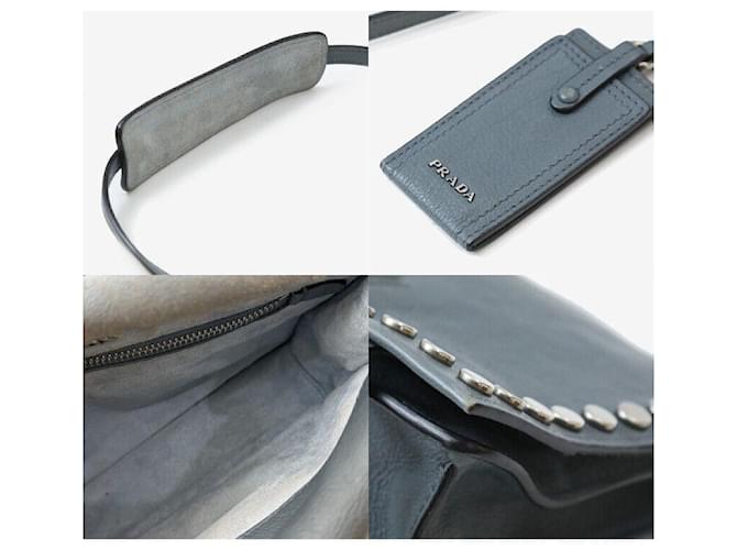 Prada Borsa a Tracolla Etiquette Studded Blue - vista 7