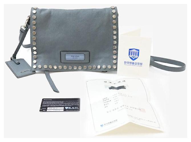 Prada Borsa a Tracolla Etiquette Studded Blue - vista 8