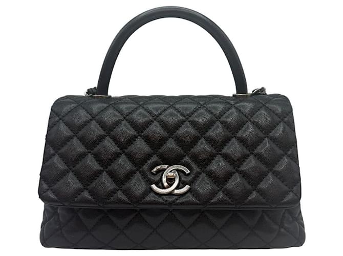 Chanel Borsa Medium Flap Coco Handle in Caviar Nero - vista 2