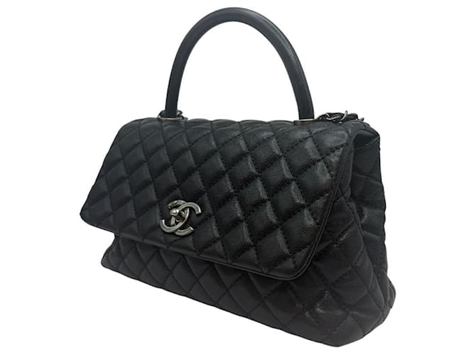 Chanel Borsa Medium Flap Coco Handle in Caviar Nero - vista 3