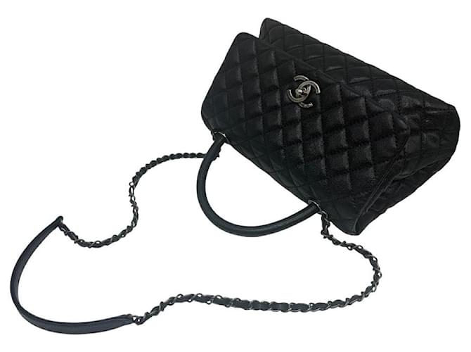 Chanel Borsa Medium Flap Coco Handle in Caviar Nero - vista 6