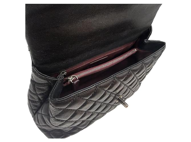 Chanel Borsa Medium Flap Coco Handle in Caviar Nero - vista 8