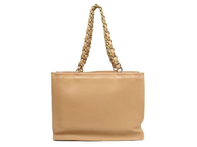 Chanel Borsa a tracolla beige con grande catena CC Marrone - vista 3