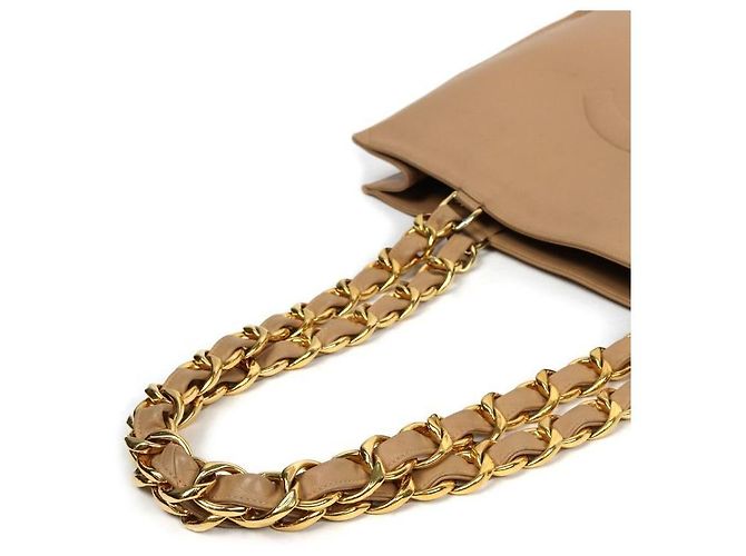 Chanel Borsa a tracolla beige con grande catena CC Marrone - vista 7