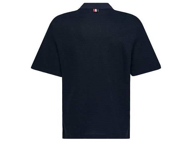 Thom Browne Texturiertes Baumwoll-Leinen- Polo mit RWB-Stickerei Blau - Ansicht 4