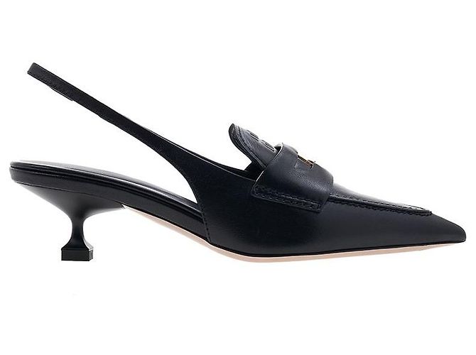 Miu Miu Décolleté slingback in pelle con logo da donna XUQ Nero - vista 2