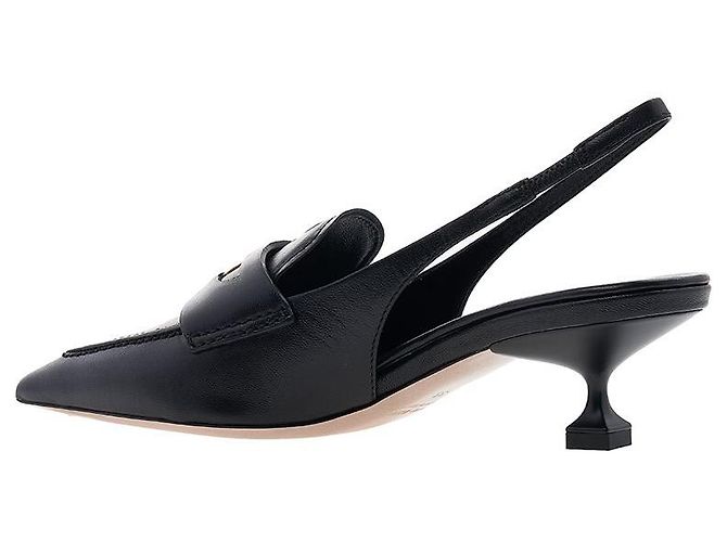 Miu Miu Décolleté slingback in pelle con logo da donna XUQ Nero - vista 3