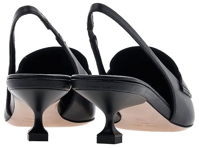 Miu Miu Décolleté slingback in pelle con logo da donna XUQ Nero - vista 4