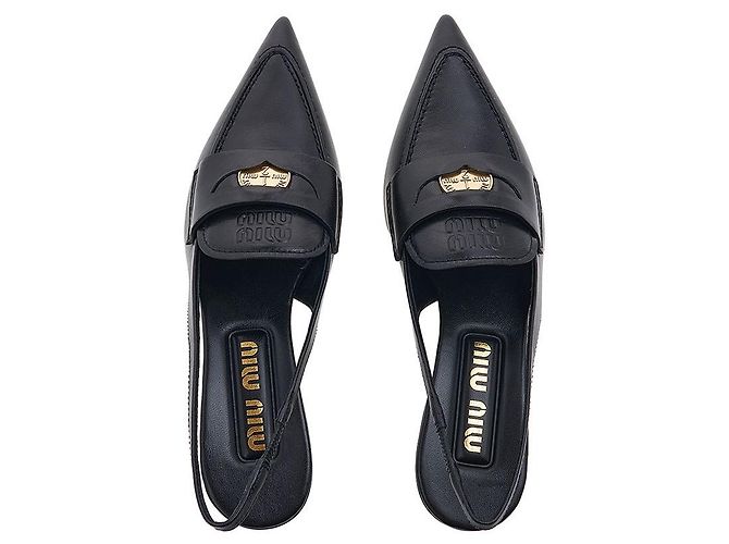 Miu Miu Décolleté slingback in pelle con logo da donna XUQ Nero - vista 6