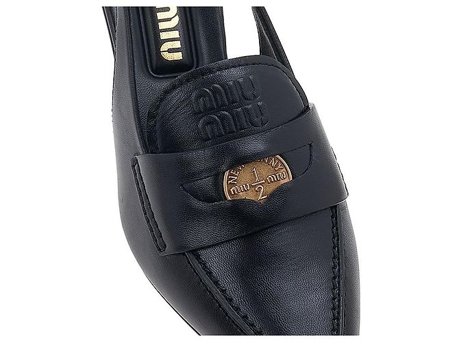 Miu Miu Décolleté slingback in pelle con logo da donna XUQ Nero - vista 8