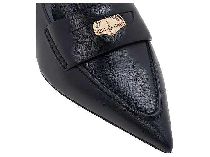 Miu Miu Décolleté slingback in pelle con logo da donna XUQ Nero - vista 9