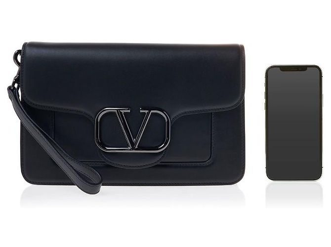 Valentino Clutch in pelle Logo Nero - vista 6
