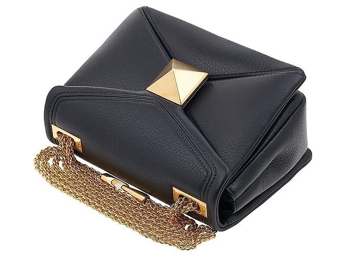 Valentino Borsa a tracolla in pelle con catena e borchia da donna ILK Nero - vista 4
