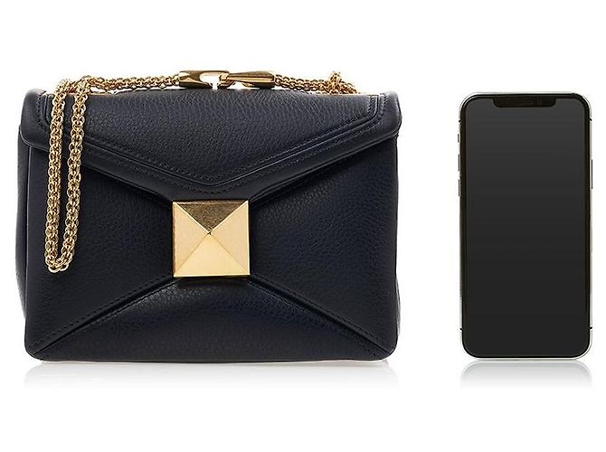 Valentino Borsa a tracolla in pelle con catena e borchia da donna ILK Nero - vista 6