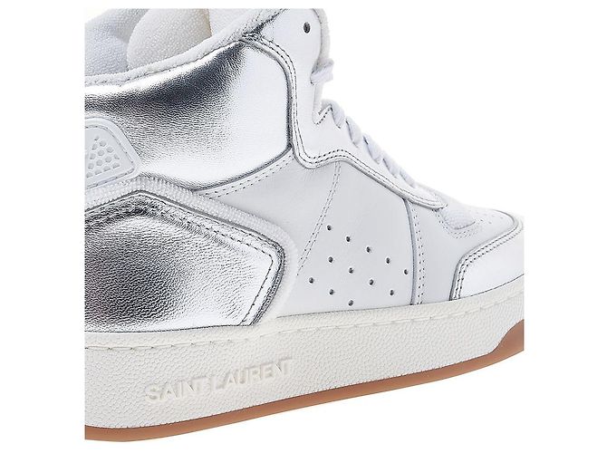 Saint Laurent Sneakers mid-top in pelle grana per donna AAAWS Argento - vista 10