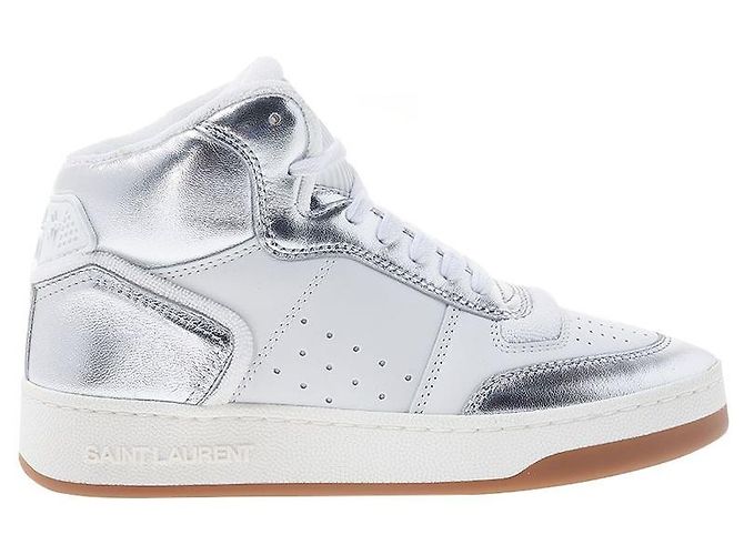Saint Laurent Sneakers mid-top in pelle grana per donna AAAWS Argento - vista 2