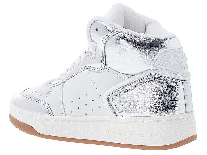 Saint Laurent Sneakers mid-top in pelle grana per donna AAAWS Argento - vista 3