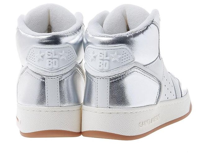 Saint Laurent Sneakers mid-top in pelle grana per donna AAAWS Argento - vista 4