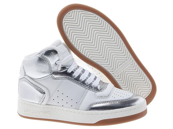 Saint Laurent Sneakers mid-top in pelle grana per donna AAAWS Argento - vista 5