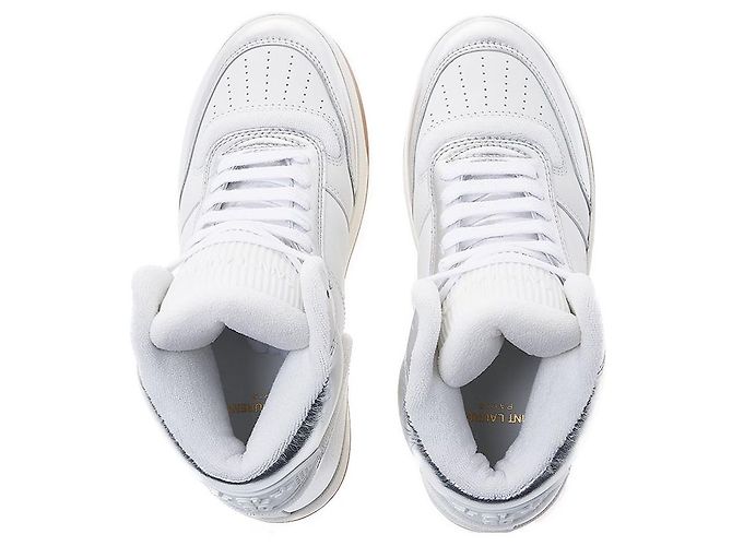 Saint Laurent Sneakers mid-top in pelle grana per donna AAAWS Argento - vista 6
