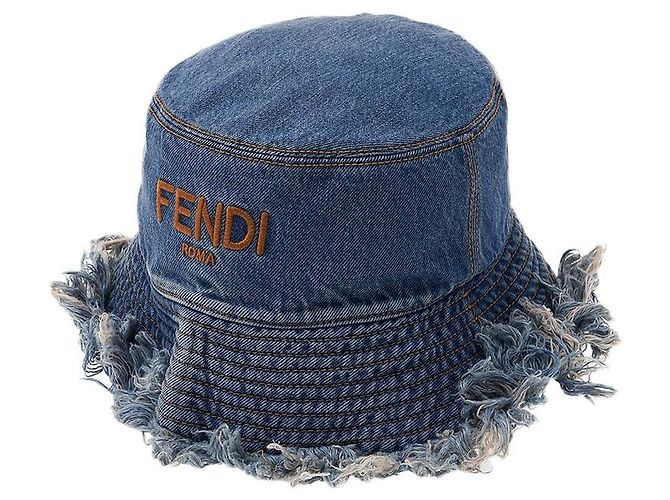 Fendi Denim-Bucket-Hat mit Logo und Fransen Blau - Ansicht 10