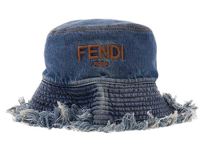 Fendi Denim-Bucket-Hat mit Logo und Fransen Blau - Ansicht 2