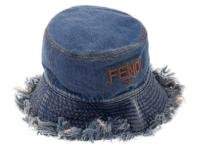 Fendi Denim-Bucket-Hat mit Logo und Fransen Blau - Ansicht 4